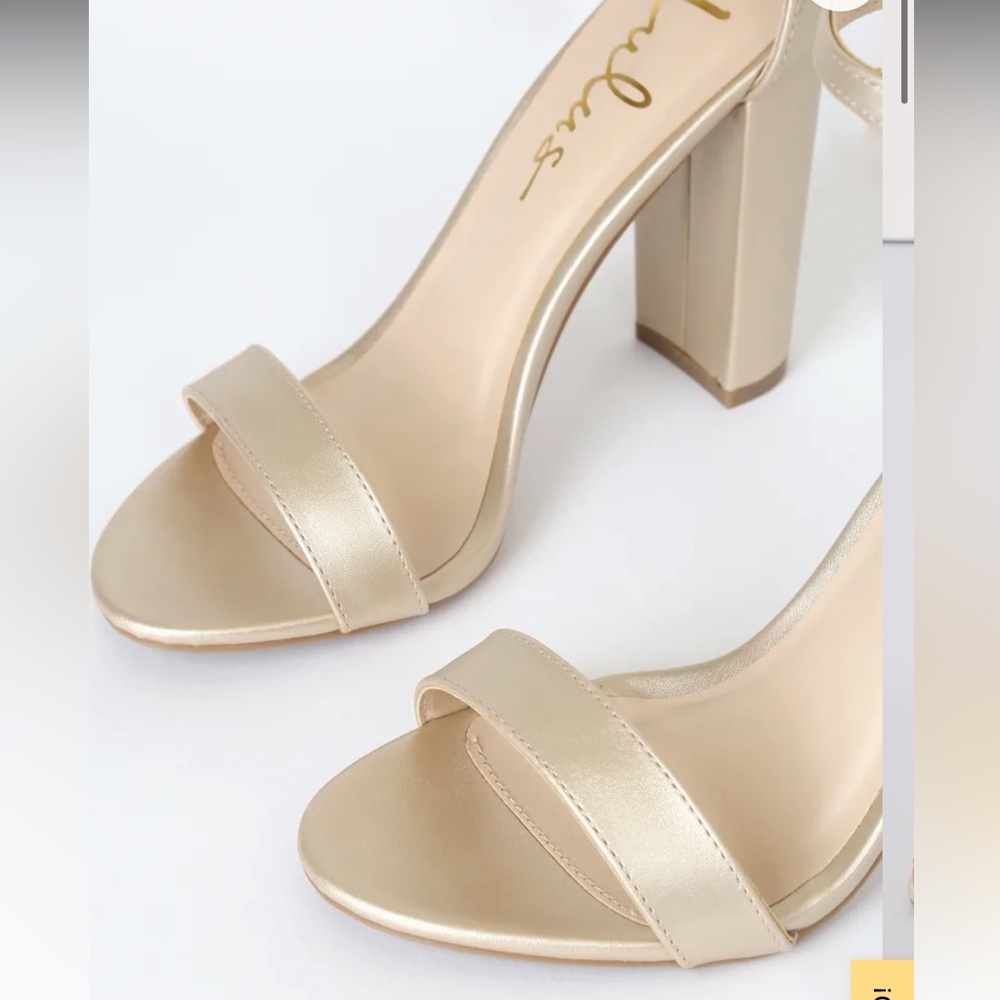 Lulus Gold Block Heels - Picture 4 of 9